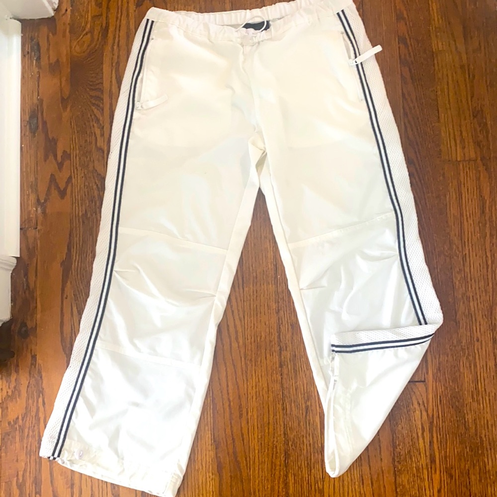 ✨White wind breaker pants with black trim design✨